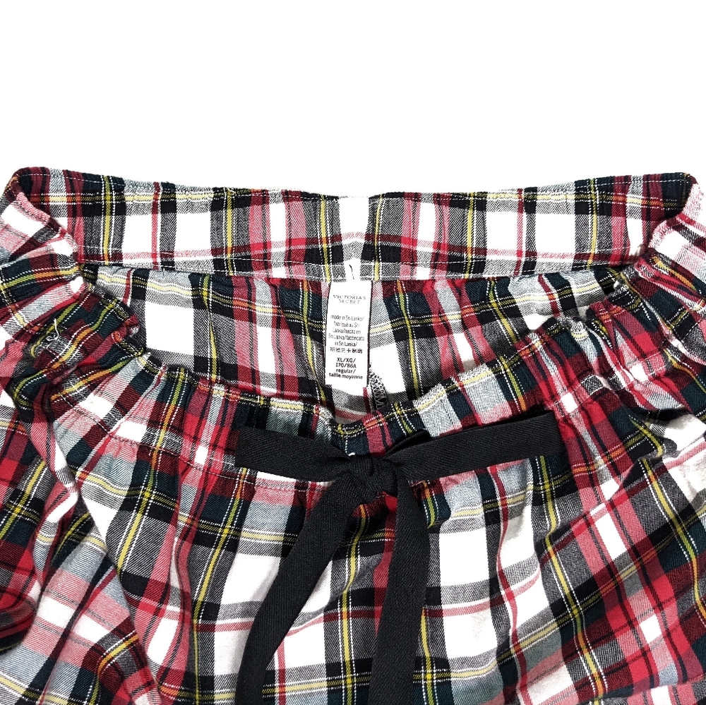 Victoria Secrets 2 piece Pajama plaid red white black yellow front tie on pants - Picture 10 of 12
